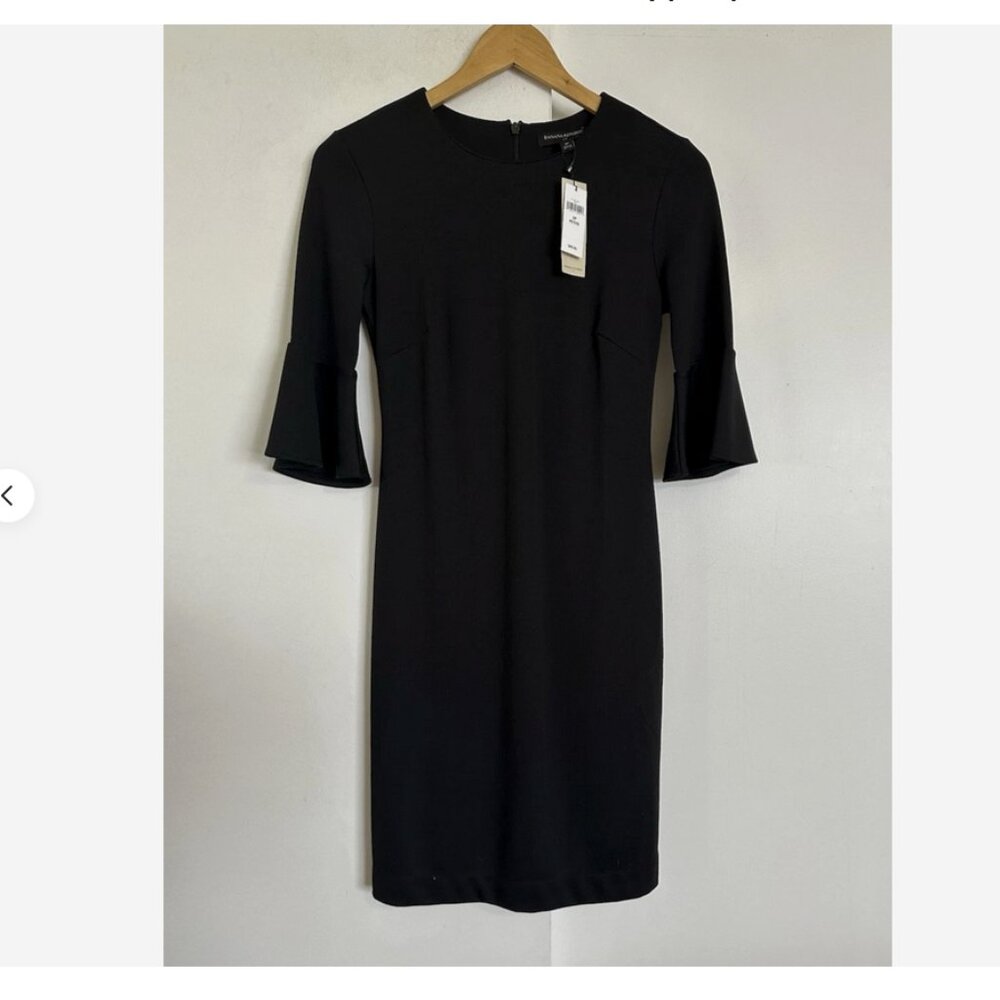 BANANA REPUBLIC Black Sheath Dress 2P NWT Bell Sleeves Knee Length